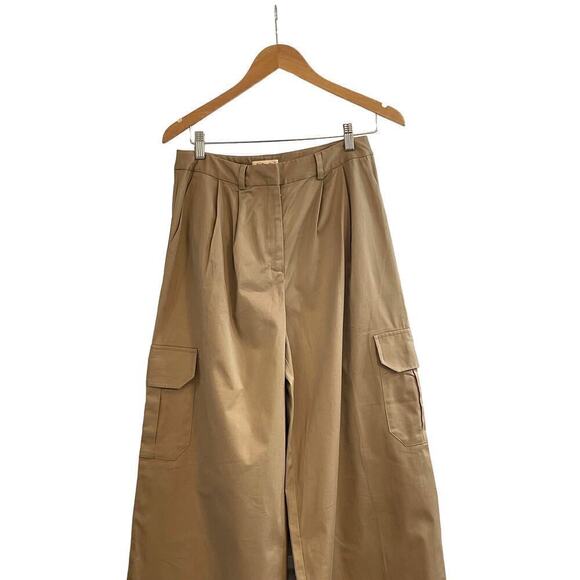 Anthropologie x Du Paradis Pleated Wide-Leg Cargo Pants Beige Size Small New - Picture 6 of 11